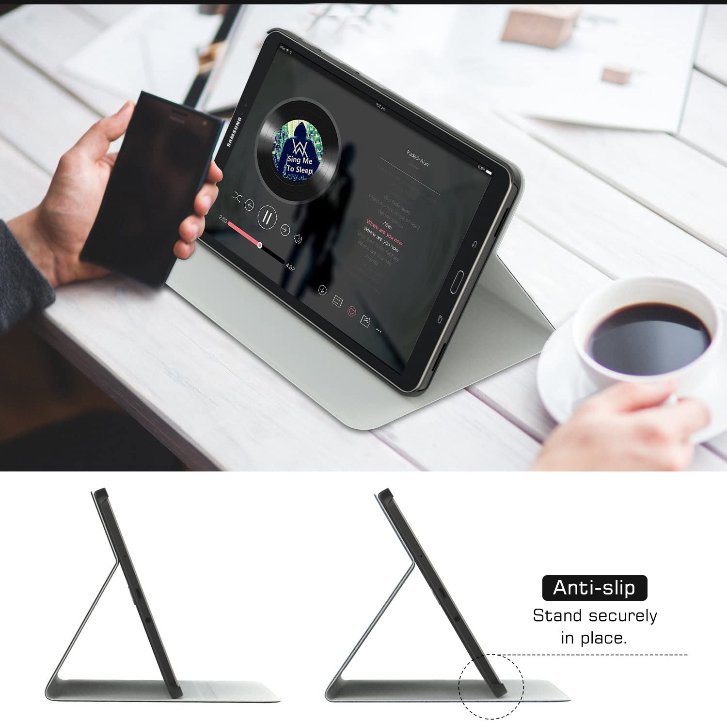 MoKo Case Fit Galaxy Tab A 10.1 2016, Lightweight Stand Scratch Proof Folio Cover Case Protector Holder w/Auto Wake Sleep for Galaxy Tab A 10.1 Inch Tablet (SM-T580/T585, No Pen Version), Black