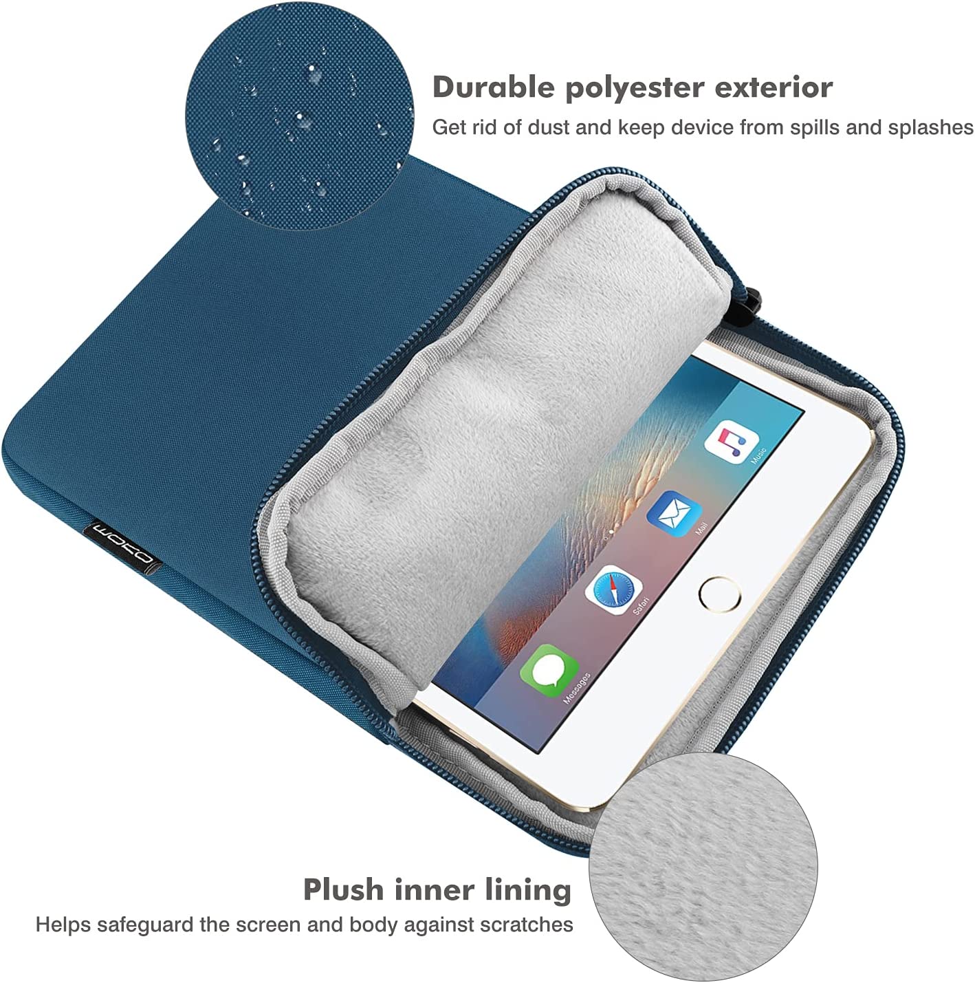 MoKo 7-8 Inch Tablet Sleeve Bag, Polyester Pouch Cover Case Fits iPad Mini (6th Gen) 8.3" 2021, iPad Mini 5/4/3/2/1, Samsung Galaxy Tab S2 8.0, Tab A 8.0, ZenPad Z8s 7.9, Peacock Blue