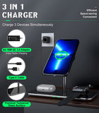 MoKo 3 in 1 Magnetic Wireless Charger Stand, 15W Aluminum Charger Dock Fast Charging Station Compatible with Magsafe iPhone 13/12/Pro/Pro Max/Apple Watch Series SE/7/6/5/4/3/2/AirPods 3/2/Pro