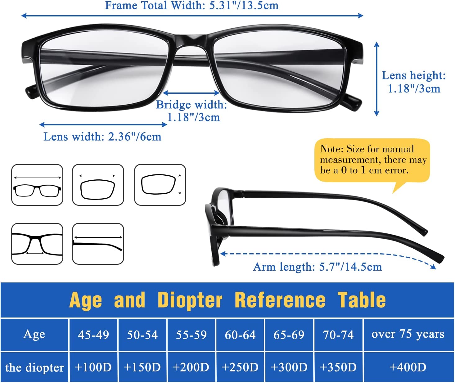MoKo 6-Pack Reading Glasses Blue Light Blocking, Plastic Full Frame Spring Hinge Readers Lightweight Eyeglasses for Men Women (Black, +2.0)