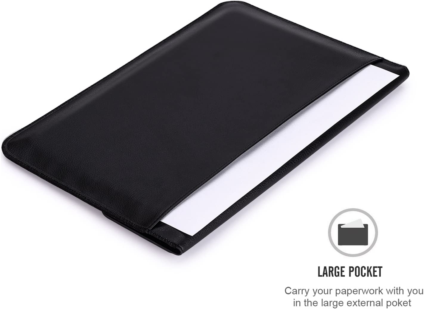 MoKo 12.9 Inch Tablet Sleeve Case, Protective PU Leather Bag Fit Tab S8+ 12.4"/Ultra 14.6", iPad Pro 12.9 3rd/4th Gen 2018-2020, iPad Pro 12.9 2021-2018, with Built-in Card Slot Document Pocket,Black
