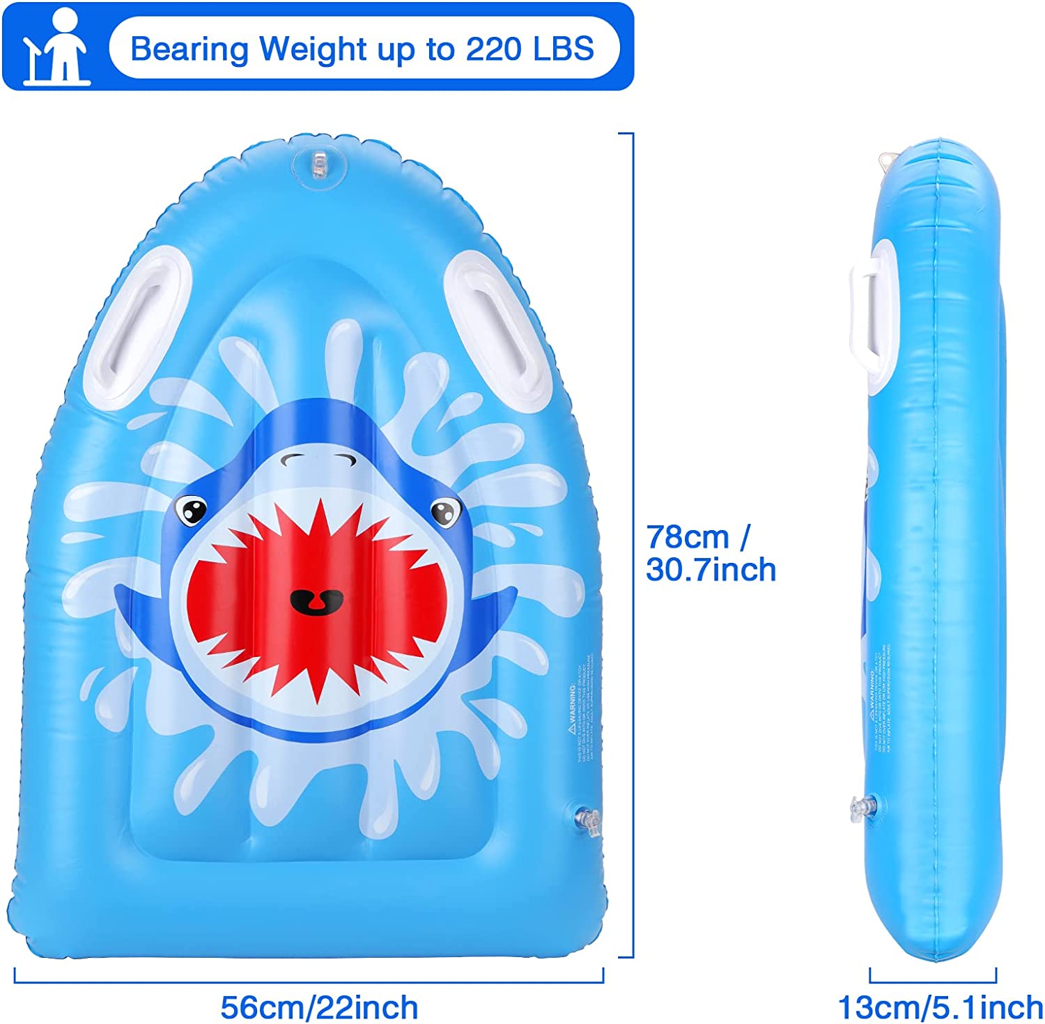 MoKo Inflatable Pool Floats Kickboard, Lightweight Swimming Inflatable Floating Bodyboard Surfboard with Handle Slip Slide Raft Surfing Board Summer Water Fun for Pool Beach Water Park, Blue & Shark