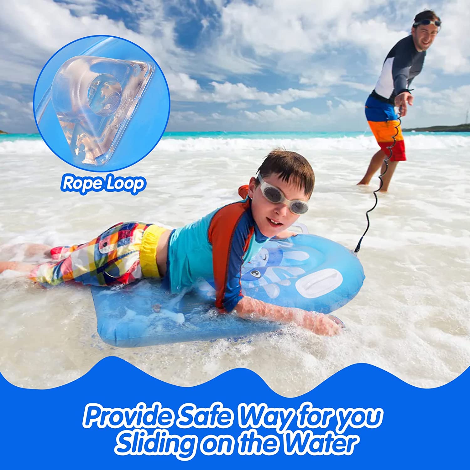 MoKo Inflatable Pool Floats Kickboard, Lightweight Swimming Inflatable Floating Bodyboard Surfboard with Handle Slip Slide Raft Surfing Board Summer Water Fun for Pool Beach Water Park, Blue & Shark