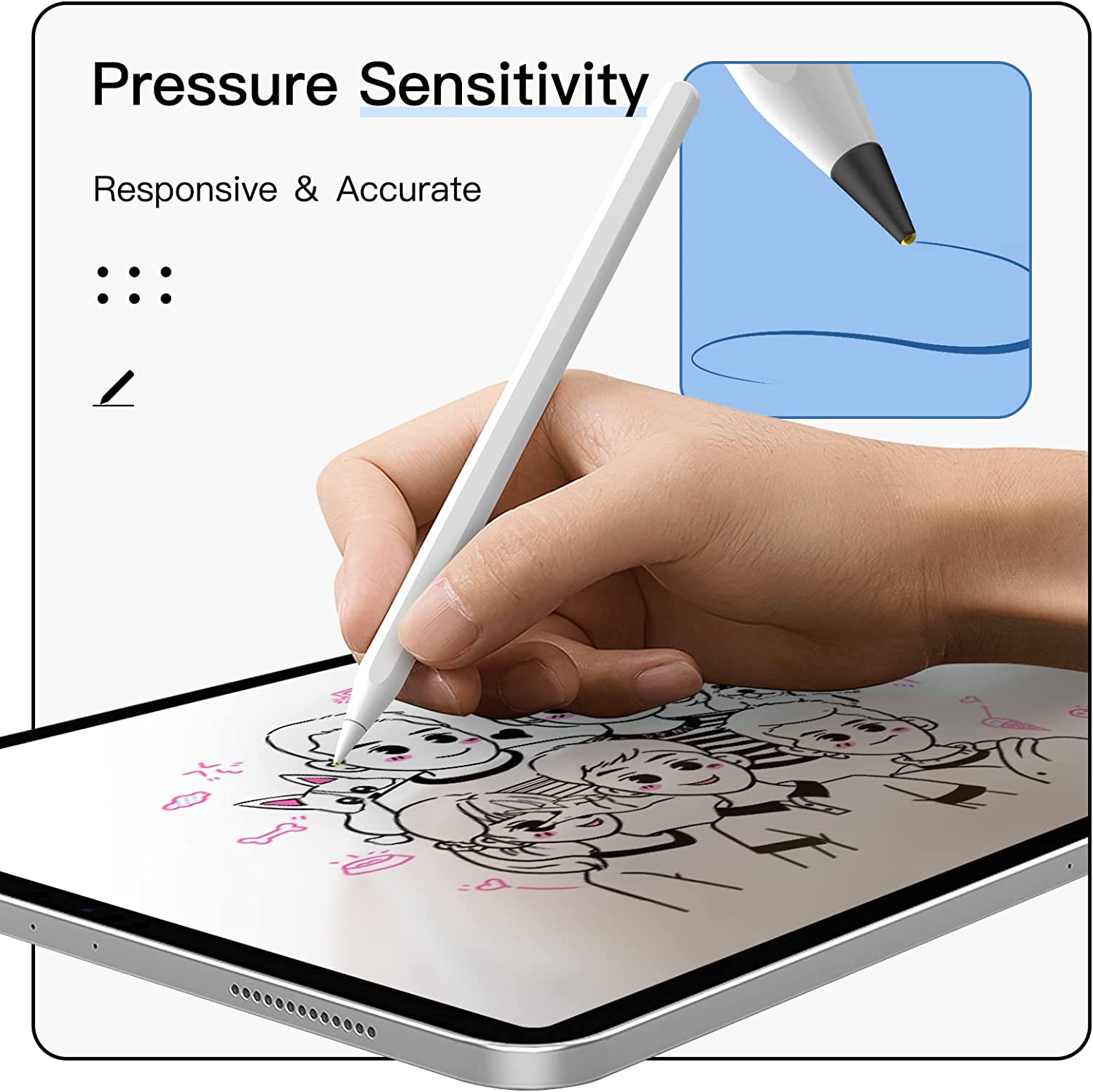 MoKo 4 Pack Replacement Pencil Tips for Apple Pencil 1st / 2nd Generation, Upgraded 0.75mm No Wear Out Fine Point Precise Control Pen Like Nibs for iPad Pro Pencil/iPencil, White+Black
