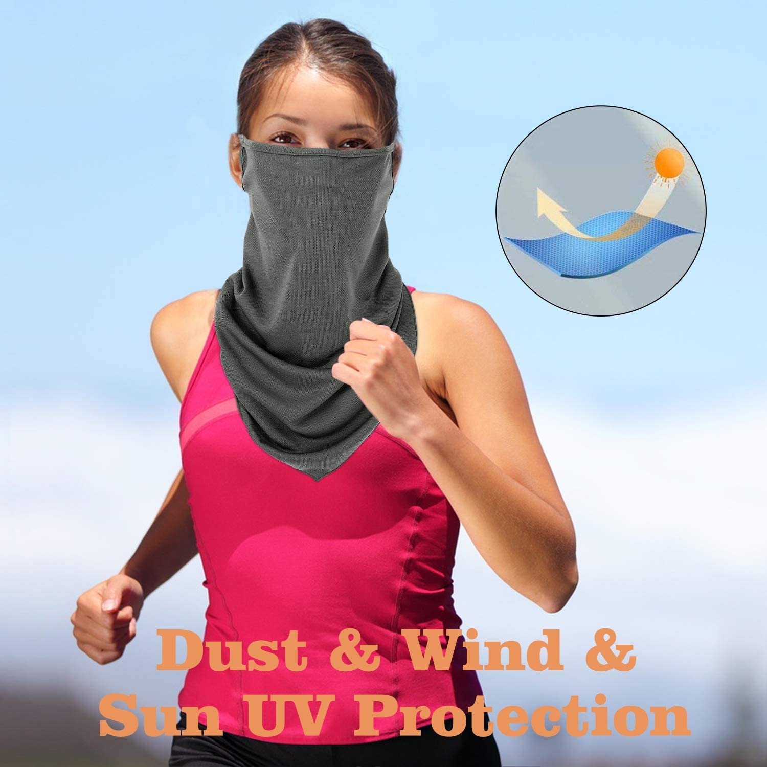 MoKo Scarf Mask Bandana with Ear Loops 3 Pack, Neck Gaiter Balaclava Dust UV Sun Protection Outdoors Face Mask for Women Men