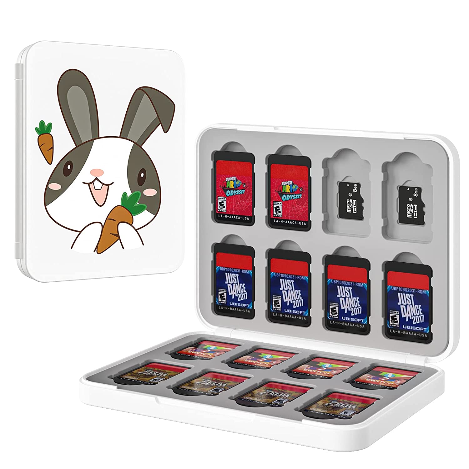 MoKo 16 Game Card Case Compatible with Nintendo Switch/Switch Lite/Switch OLED 2021, Switch Games Holder case for SD Card&Switch Game Card, Switch Game Card Holder Cartridge Storage Box, Cute Bunny