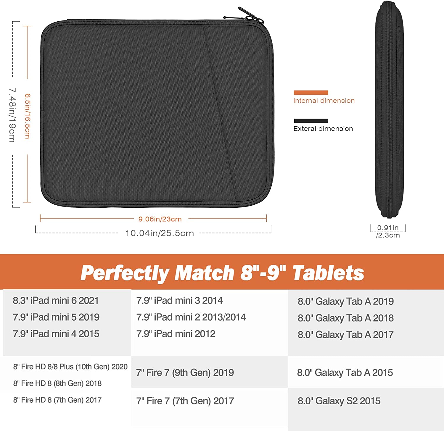 MoKo 8-9 Inch Tablet Sleeve, Fits iPad Mini 6 5/4/3/2/1, Galaxy Tab A7 Lite 8.7/Tab A 8.0/Tab A 8.4, Tab 8.0,Protective Sleeve Carrying Case with Slanted Pocket, Dark Gray