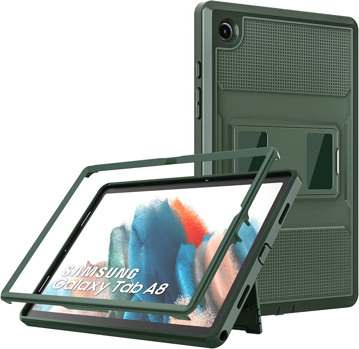 MoKo Case Fits Samsung Galaxy Tab A8 10.5 Inch 2022 (SM-X200/SM-X205/SM-X207), Shockproof Full Body Rugged Stand Back Cover Built-in Screen Protector Fit Galaxy Tab A8 10.5" 2022 Tablet, Green