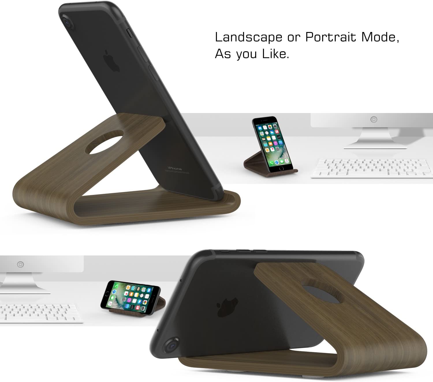 MoKo Wooden Cell Phone Stand, Smartphone Desktop Holder, Mobile Phone Holder Cradle, Fits with iPhone 13/13 Pro Max, iPhone 12 Pro Max/ 12 Pro Mini, iPad 9, iPad Mini 6, Galaxy S20 6.2", Walnut Color