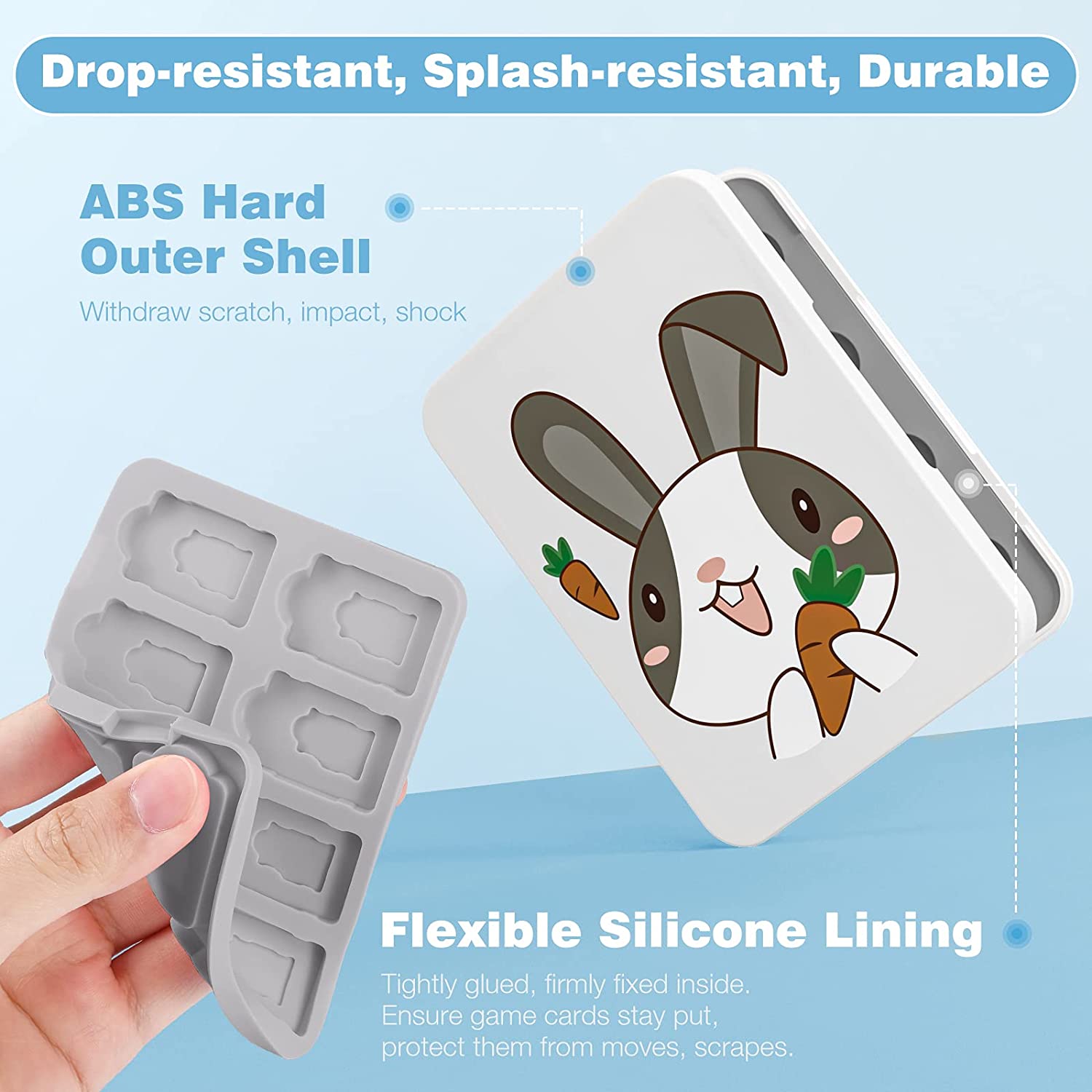 MoKo 16 Game Card Case Compatible with Nintendo Switch/Switch Lite/Switch OLED 2021, Switch Games Holder case for SD Card&Switch Game Card, Switch Game Card Holder Cartridge Storage Box, Cute Bunny