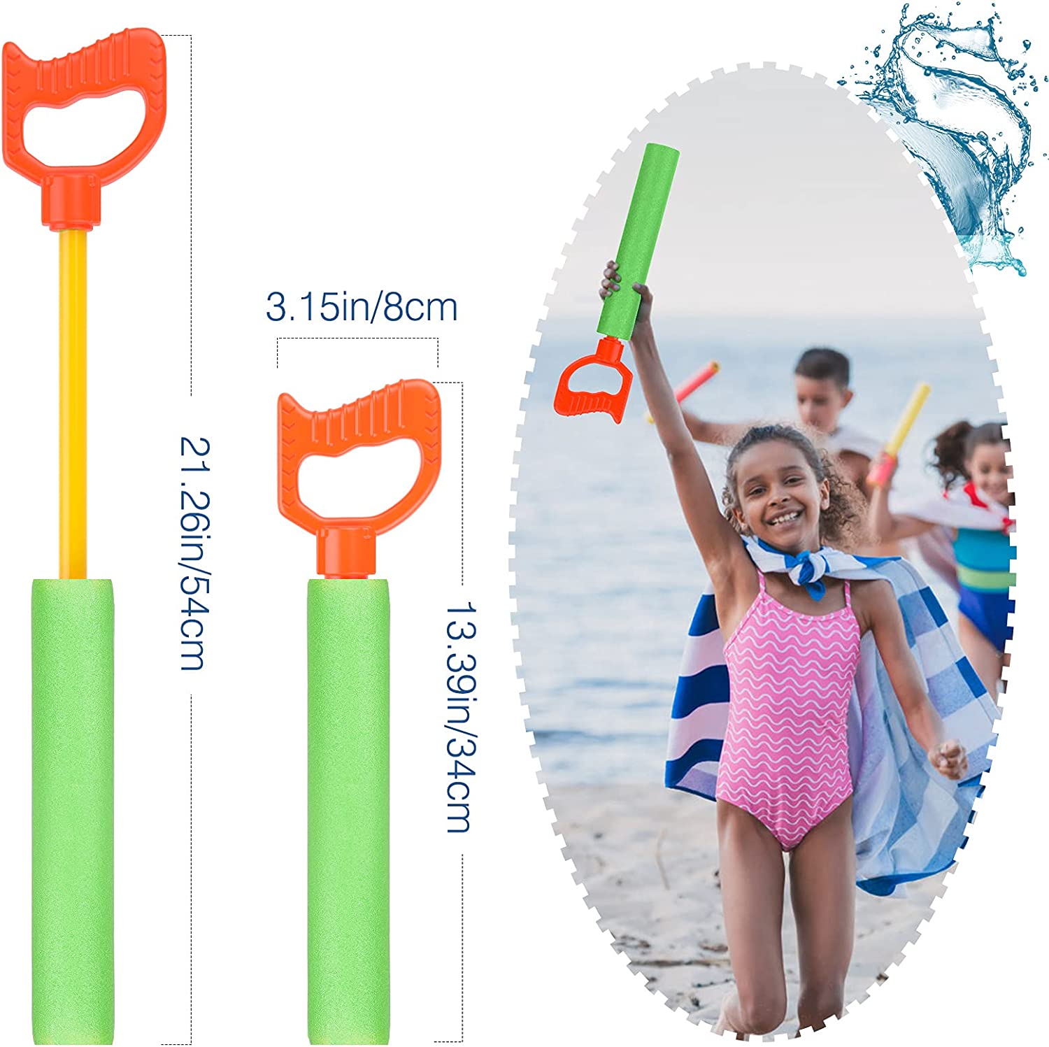 MoKo Water Pistol for Adults & Kids, 6 Pack Water Blaster Foam Shooter Set Cannon Pool Accessories with 35ft Shooting Range Length for Summer Outdoor Beach Game, Blue+Yellow+Red+Green