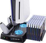 MoKo PS5 Cooling Stand with Charging Station and Suction Cooling Fan, Dual Controller Charging Station Compatible with Playstation 5 PS5 Console, Charging Dock Station with 14 Game Slots & 3 USB Ports