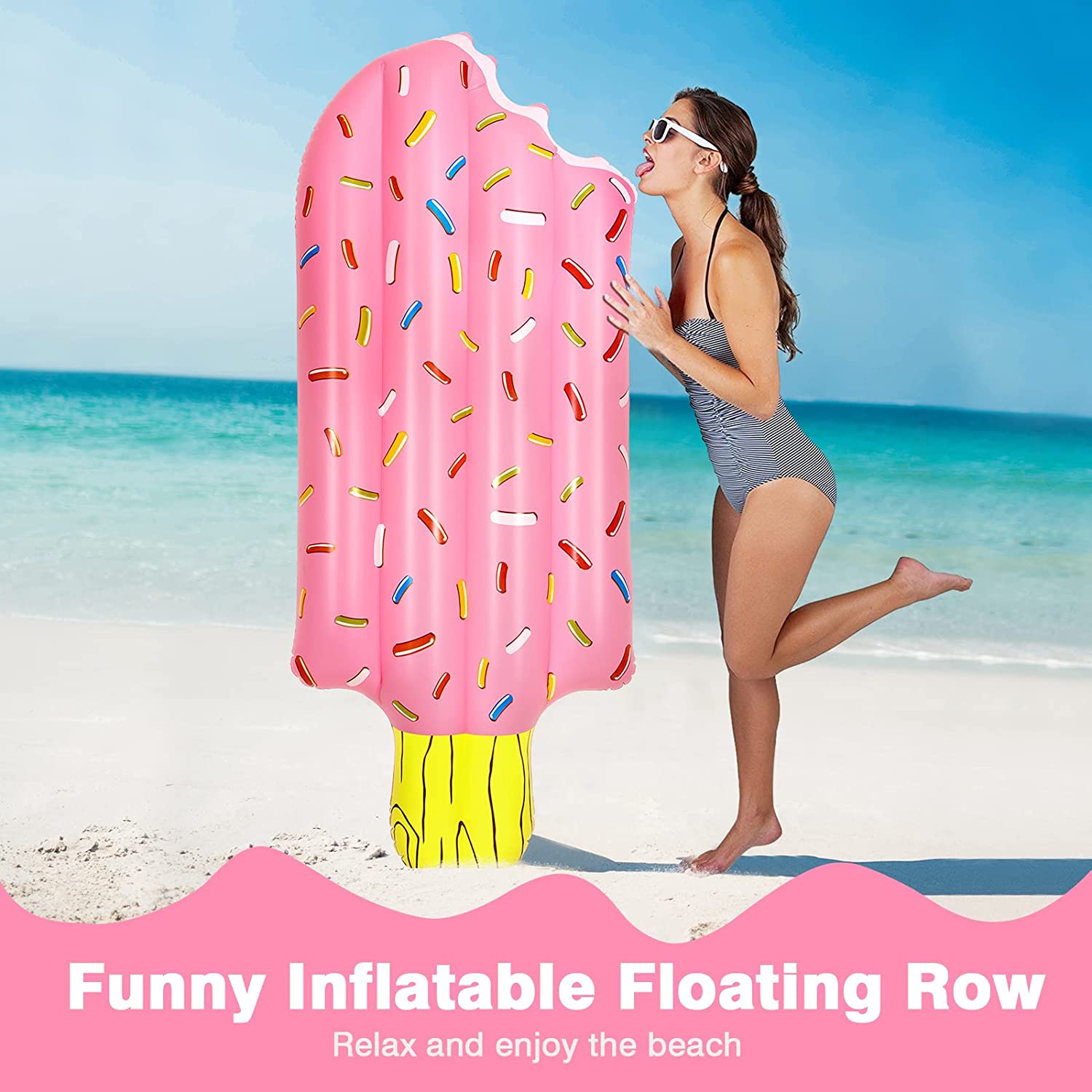 MoKo Inflatable Pool Floats Adults Kids, Ice Cream Floating Row Popsicle Float Raft Swimming Pool Float Bed Summer Beach Lounger Water Fun Party Decorations Supply