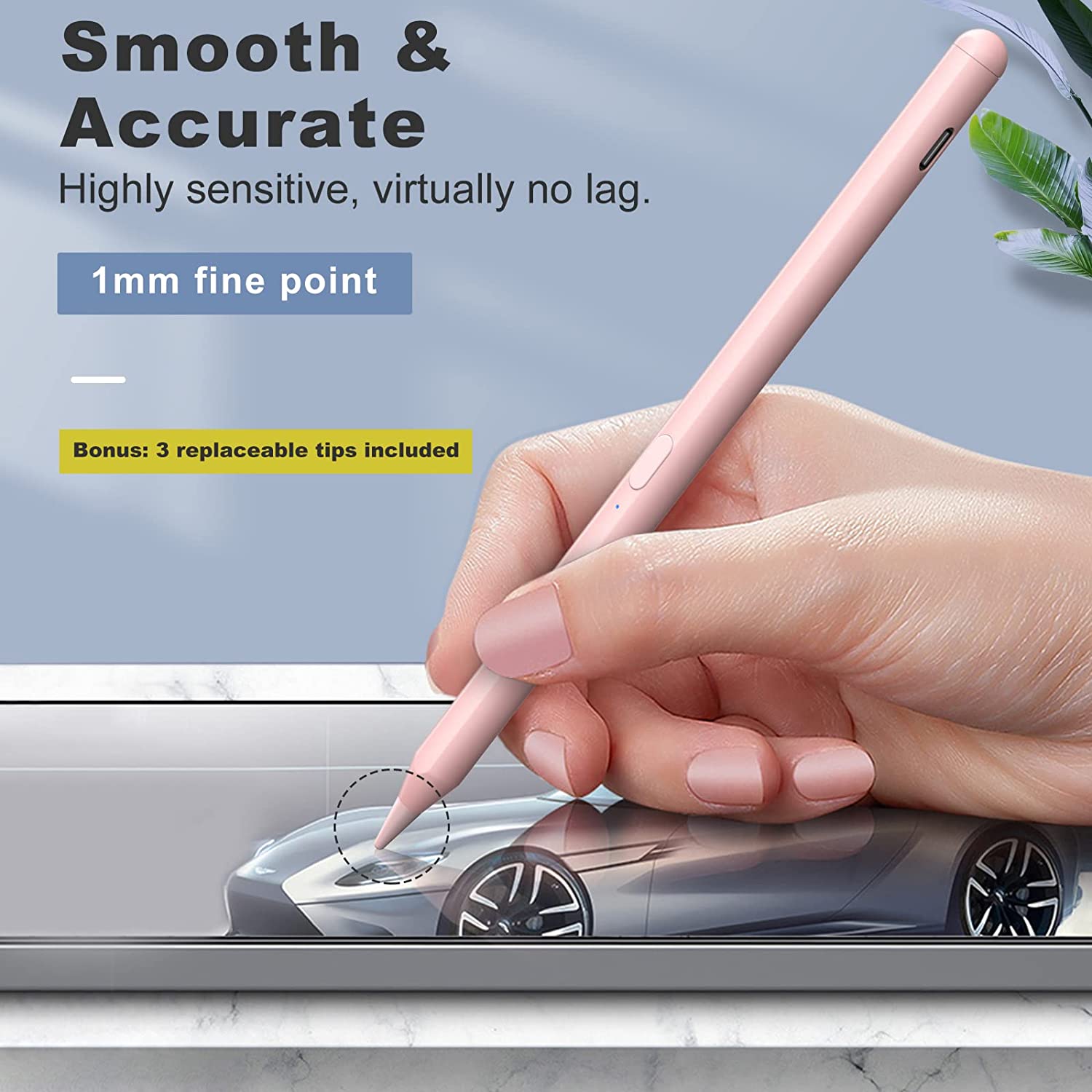 MoKo Stylus Pen for iPad with Palm Rejection, iPad Pencil for 2018-2022 Apple iPad 9th 8th 7th 6th Generation iPad Air 5th 4th 3rd Gen iPad Pro 11-12.9 Inch iPad Mini 6th 5th Gen,Tilt & Magnetic, Pink