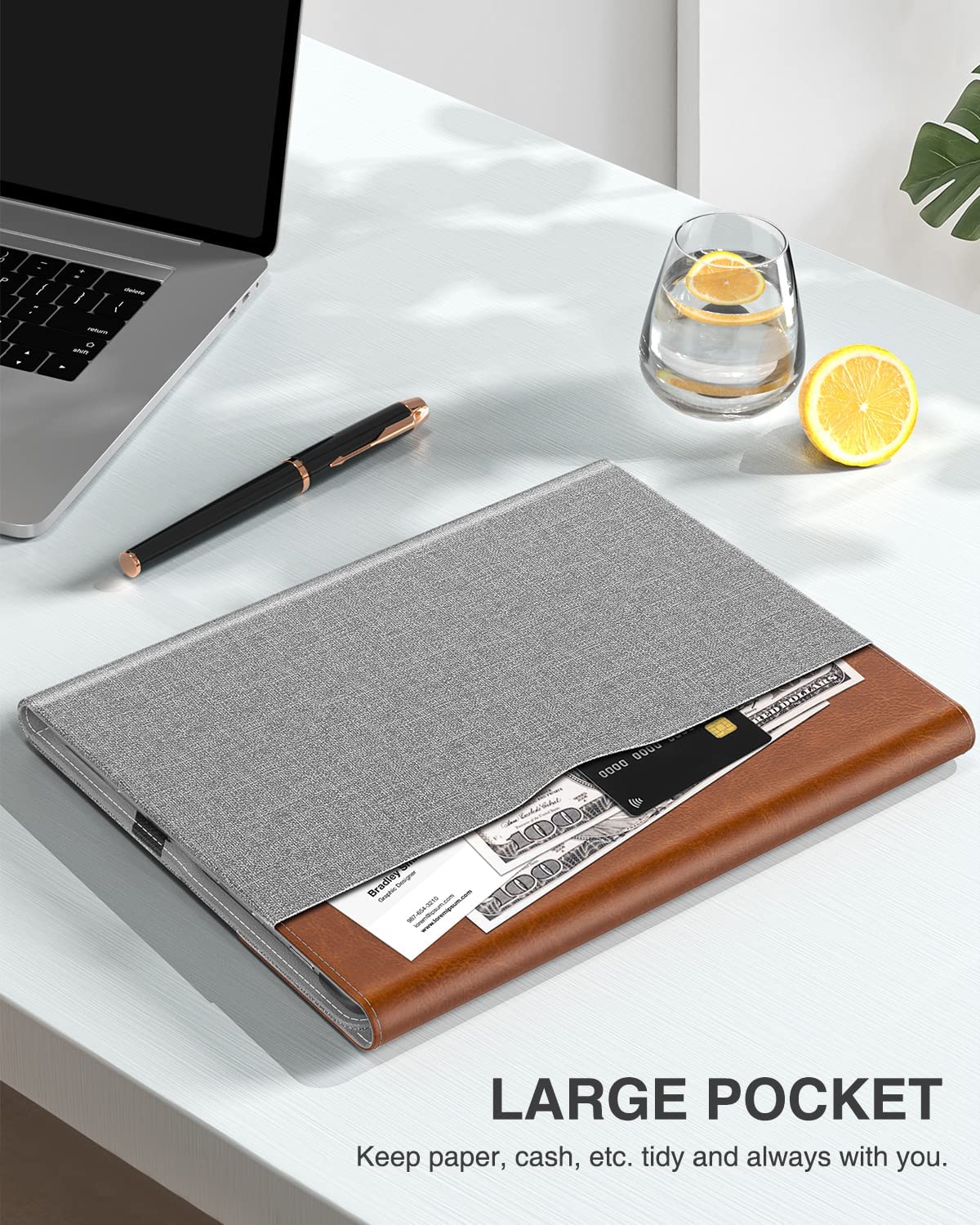 MoKo Case for Microsoft Surface Pro 8 13" Touchscreen 2021 Release Tablet - Portfolio Business Cover Case with Side Pocket and Stylus Holder for Microsoft Surface Pro 8 13-Inch 2021, Light Gray+Brown