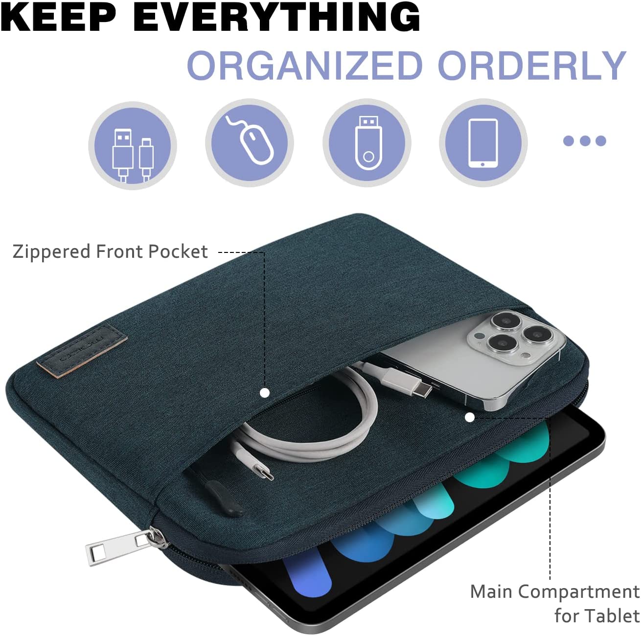 MoKo 7-8 Inch Tablet Sleeve Bag, Carrying Case Fit with iPad Mini 6/5/4/3/2, Samsung Galaxy Tab A7 Lite 8.7" / Tab A 8.0", New Fire 7, Indigo