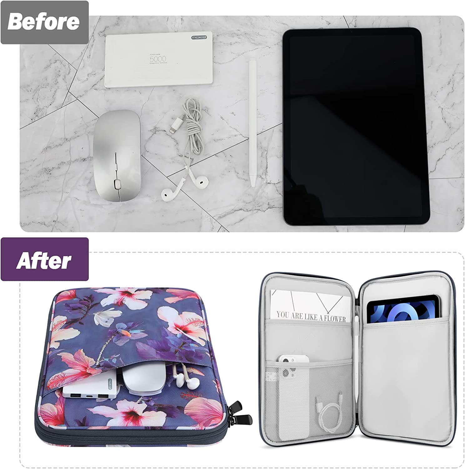 MoKo 9-11 Inch Tablet Sleeve Case, Fits iPad air 5 10.9" 2022, iPad Pro 11 2021-2018, iPad 10.2 2021-2019, iPad Air 4 10.9, Tab S8/A7, Protective Bag Carrying Case with Pocket, Cloudy Pink