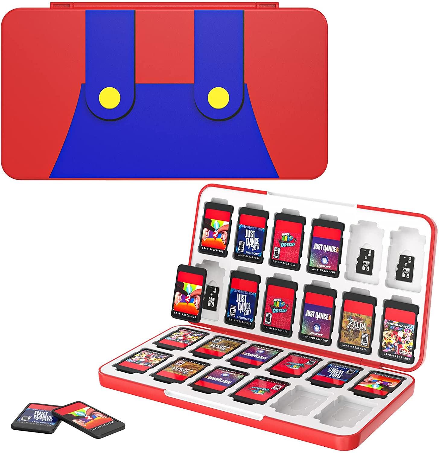 MoKo 24 Game Card Case Compatible with Nintendo Switch OLED 2021/Switch/Switch Lite, Switch Games Holder case for Switch Game Card & SD Card, Slim & Portable Game Card Storage Box, Mario Red