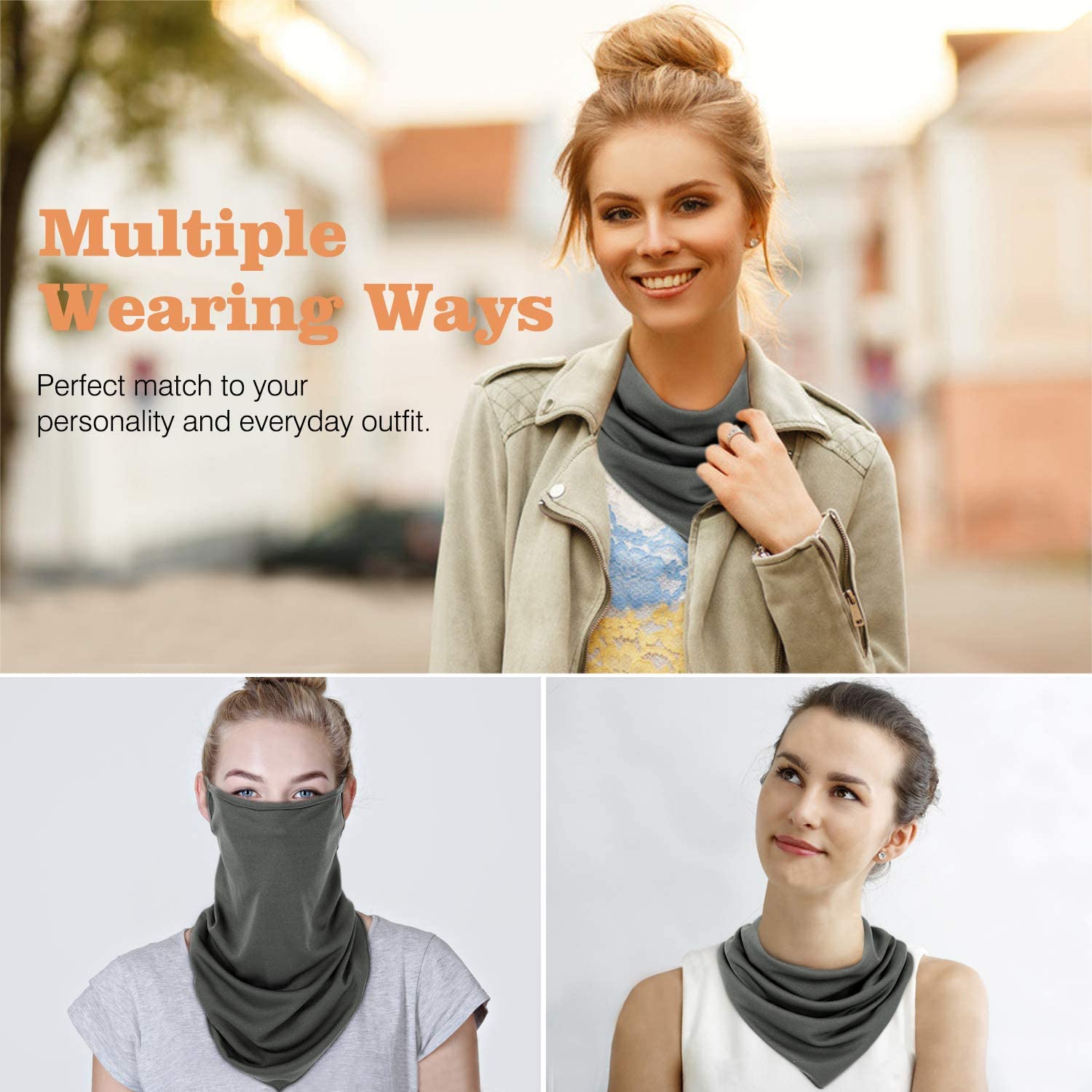 MoKo Scarf Mask Bandana with Ear Loops 3 Pack, Neck Gaiter Balaclava Dust UV Sun Protection Outdoors Face Mask for Women Men
