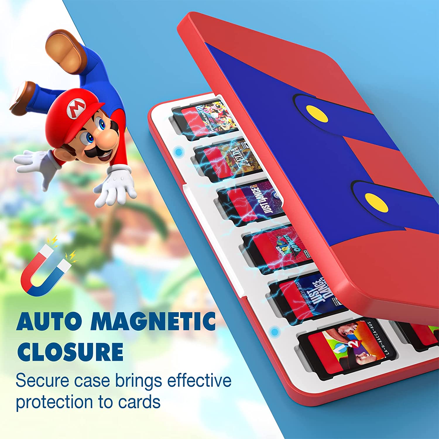MoKo 24 Game Card Case Compatible with Nintendo Switch OLED 2021/Switch/Switch Lite, Switch Games Holder case for Switch Game Card & SD Card, Slim & Portable Game Card Storage Box, Mario Red