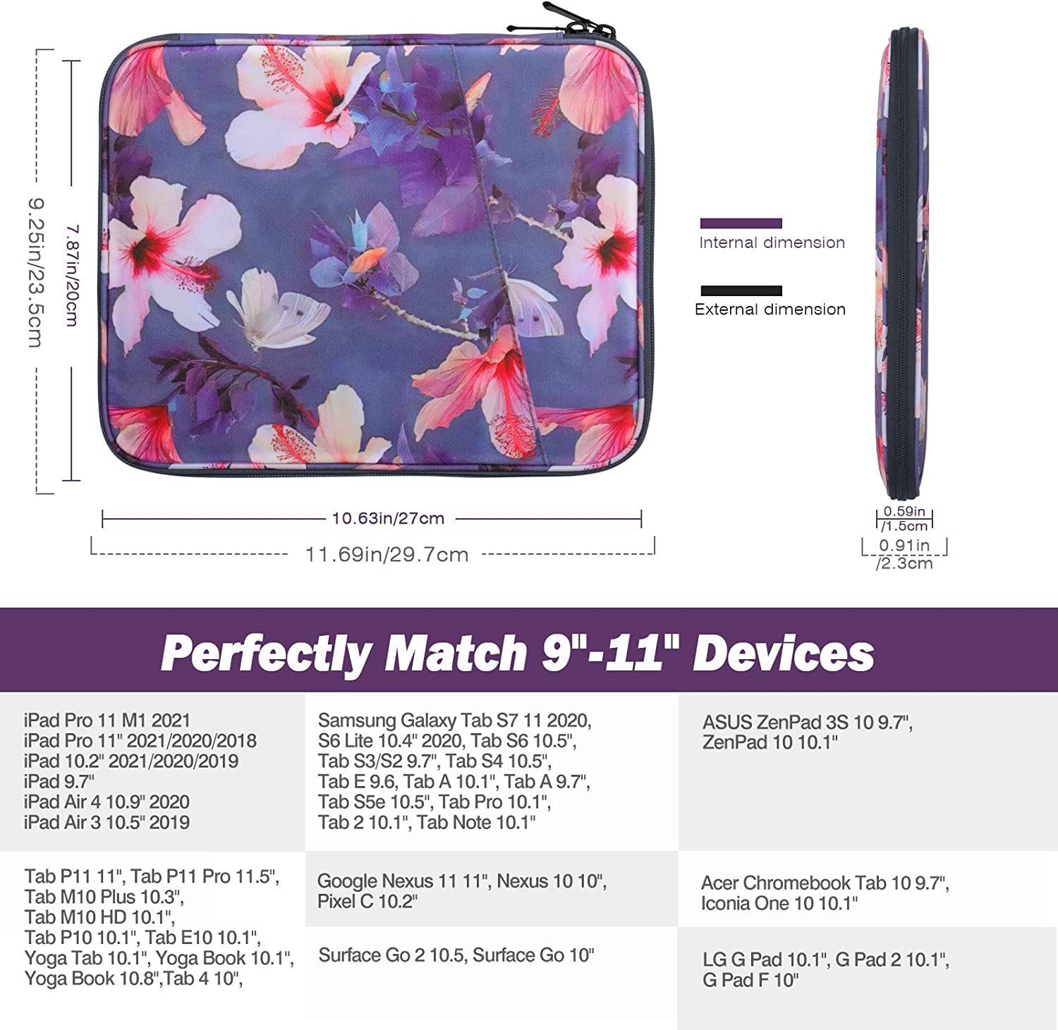 MoKo 9-11 Inch Tablet Sleeve Case, Fits iPad air 5 10.9" 2022, iPad Pro 11 2021-2018, iPad 10.2 2021-2019, iPad Air 4 10.9, Tab S8/A7, Protective Bag Carrying Case with Pocket, Cloudy Pink