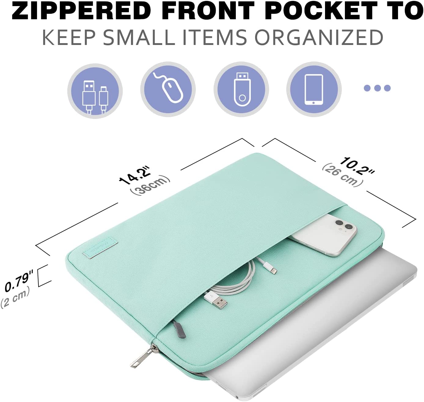 MoKo 13-13.3 Inch Laptop Sleeve Fits Surface pro 8 MacBook Pro M1 Pro/M1 Max 14.2 2021, MacBook Pro 13β, iPad Pro 12.9 2021/2020, Notebook Computer Case Cover Bag with Pocket, Mint Green