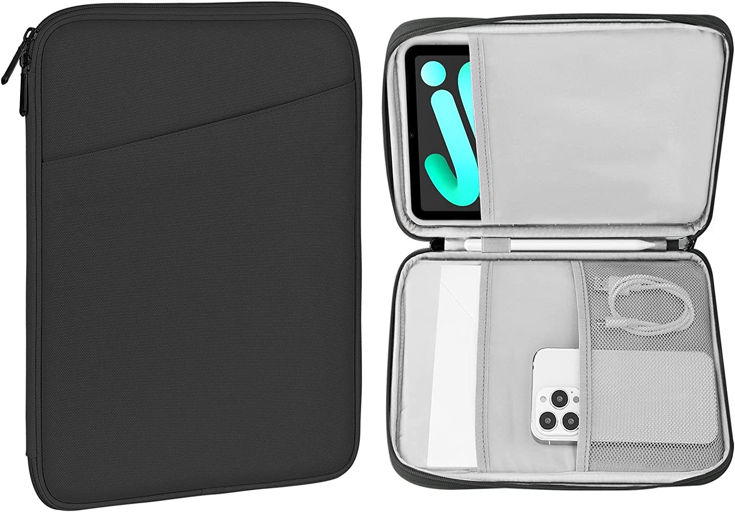 MoKo 8-9 Inch Tablet Sleeve, Fits iPad Mini 6 5/4/3/2/1, Galaxy Tab A7 Lite 8.7/Tab A 8.0/Tab A 8.4, Tab 8.0,Protective Sleeve Carrying Case with Slanted Pocket, Dark Gray