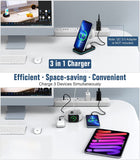 MoKo 3 in 1 Foldable Wireless Charger Stand, 15W Fast Charging Station Qi Phone Charger Dock Compatible with iPhone 13/12/Pro/SE/11/X/XS/XR/Samsung Galaxy/Apple Watch SE/7/6/5/4/3/2, AirPods 3/2/Pro