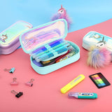 MoKo Pencil Case for Girls, Students Cute Pen Pencil Pouch Holder Desk Organizer with Double Zippers and Key Chains for Middle High School Office College Student Women Adult Teen - Blue