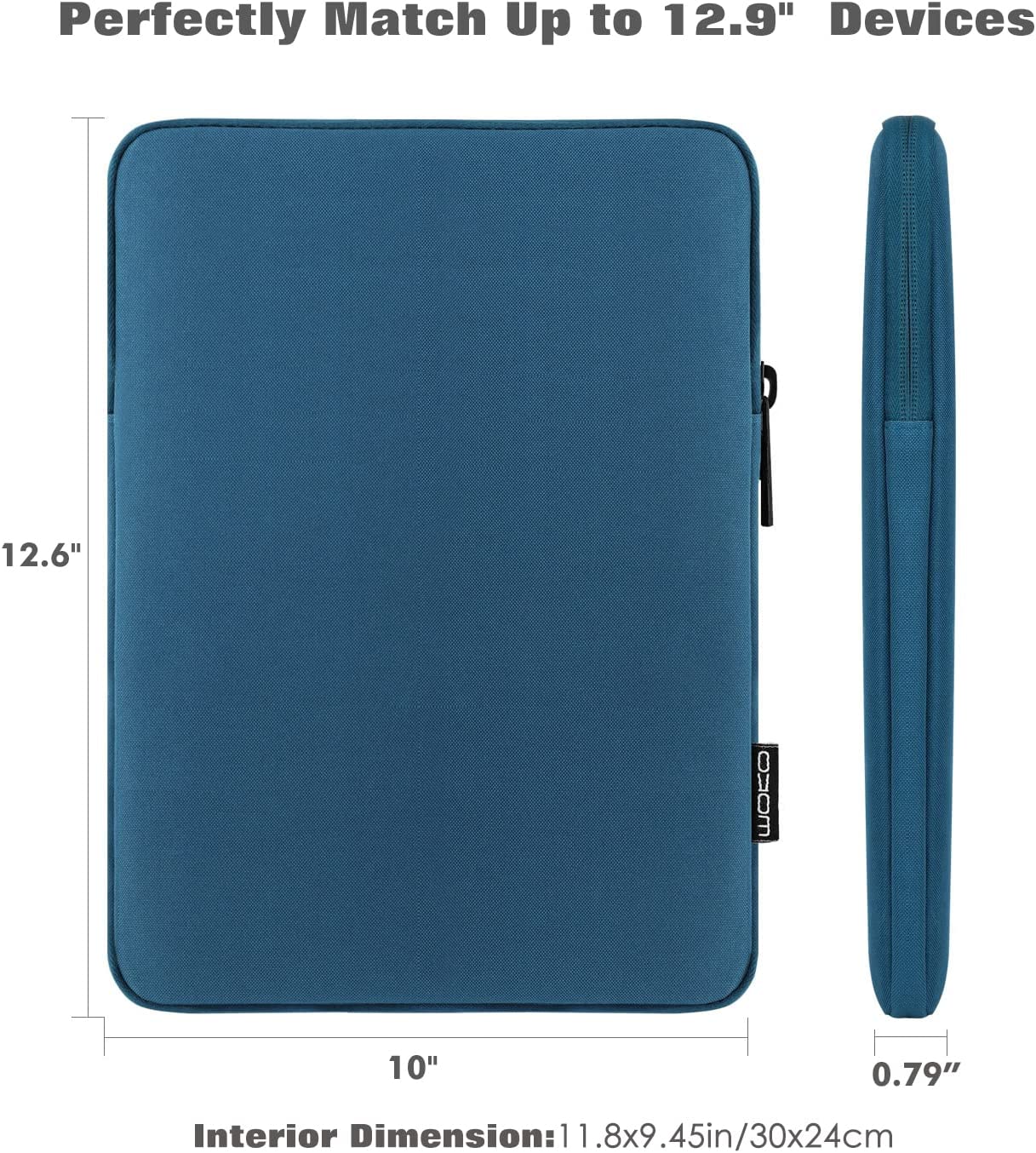 MoKo 12.9 Inch Laptop Sleeve Case Fits Tab S8+ 12.4", iPad Pro 12.9 2021-2018, iPad Pro 12.9 2017/2015, Surface Laptop Go 12.4", Polyester Bag Fit with Apple Pencil and Smart Keyboard, Peacock Blue