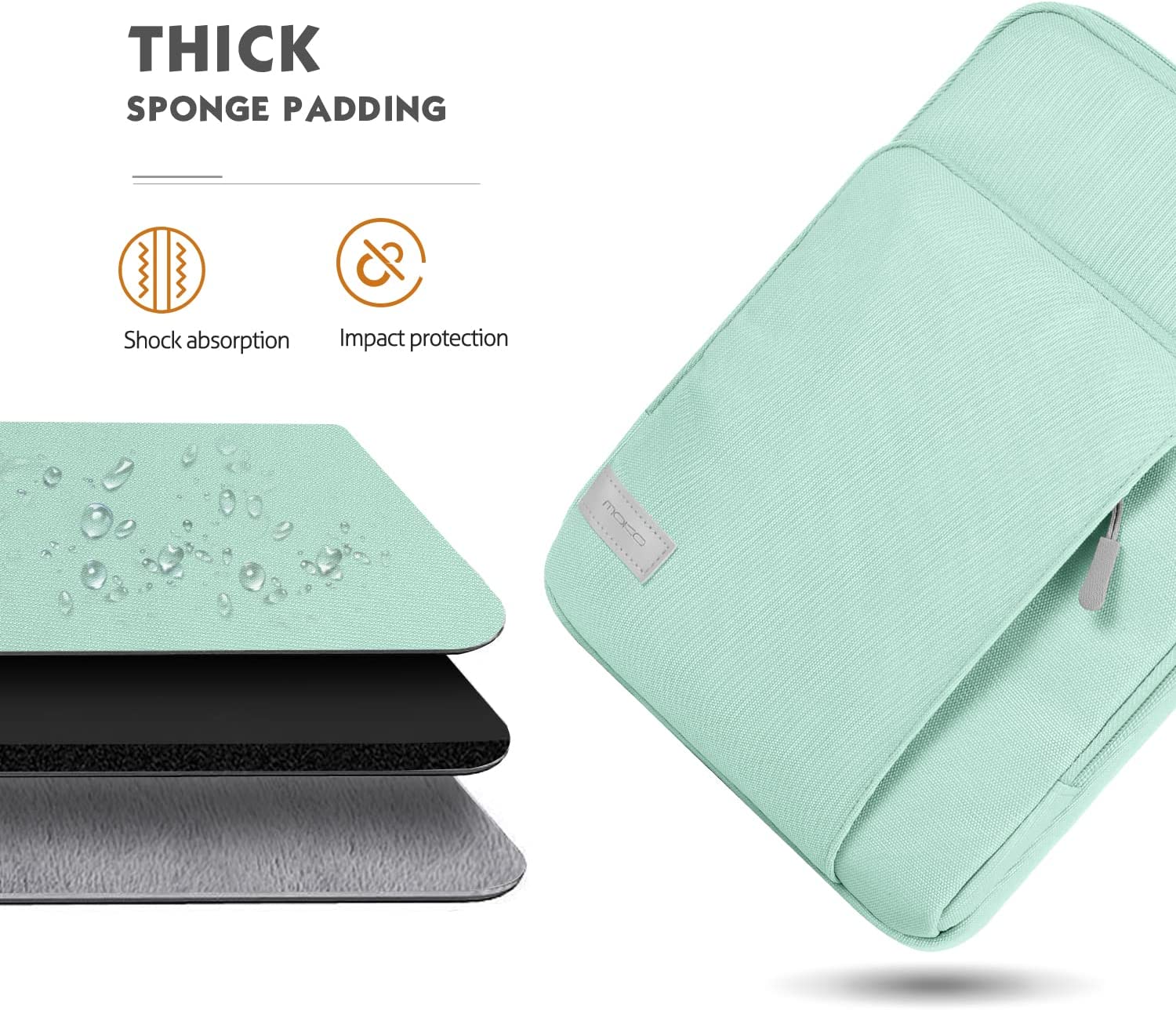 MoKo 12.9 Inch Tablet Sleeve Bag Carrying Case with Pockets Fits iPad Pro 12.9 2021/2020/2018,Surface Laptop Go 12.4",Galaxy Tab S8+ 12.4", Mint Green