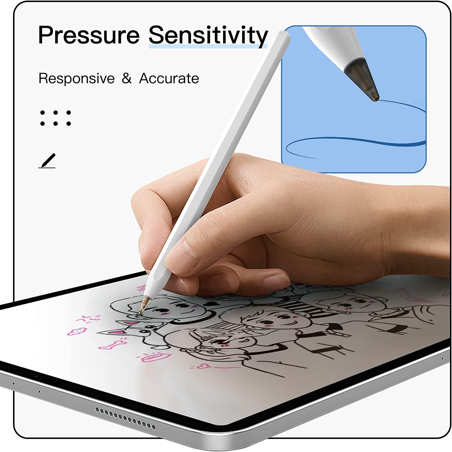 MoKo 2 Pack Replacement Pencil Tips for Apple Pencil 1st Gen and 2nd Generation, Noiseless No Wear Out Fine Point Precise Control Pen Like Nibs, Clear White & Black (0.47inch)