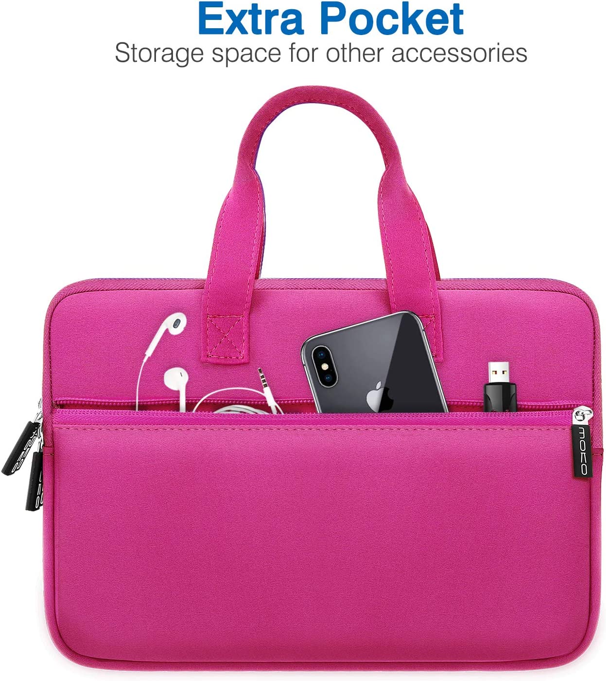 MoKo 9-11 Inch Kids Tablet Sleeve, Portable Neoprene Zipper Carrying Sleeve Case Bag Fits iPad Air 4 10.9, iPad Air 3 10.5, iPad Pro 11/10.5 Inch Tablet Handle Bag with Accessory Pocket - Magenta
