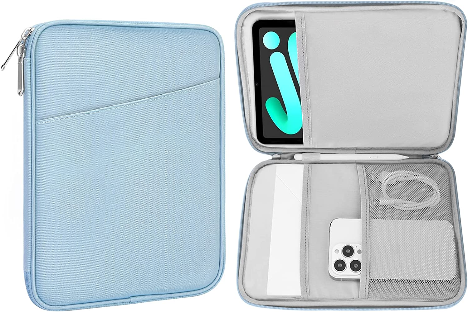 MoKo 8-9 Inch Tablet Sleeve, Fits iPad Mini 6 5/4/3/2/1, Galaxy Tab A7 Lite 8.7/Tab A 8.0/Tab A 8.4, Tab 8.0,Protective Bag Carrying Case with Slanted Pocket, Misty Blue