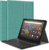 MoKo Keyboard Case Fits All-New Kindle Fire HD 10 & 10 Plus Tablet (11th Generation, 2021 Release) 10.1",PU Tablet Cover Shell Case with Removable Wireless Bluetooth Keyboard, Green