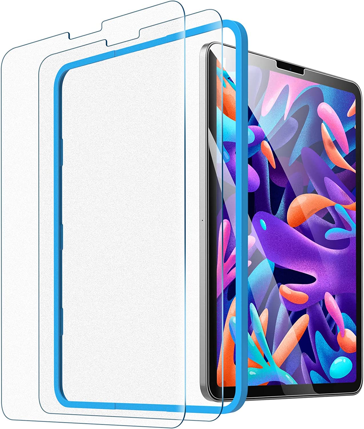 MoKo 2-Pack Paper Felt Tempered Glass Screen Protector Fit iPad Air 5th/4th Generation 10.9 2022/2020, iPad Pro 11 2018/2020/2021, Anti-Glare Bubble-Free with Alignment Frame, Matte & Blue