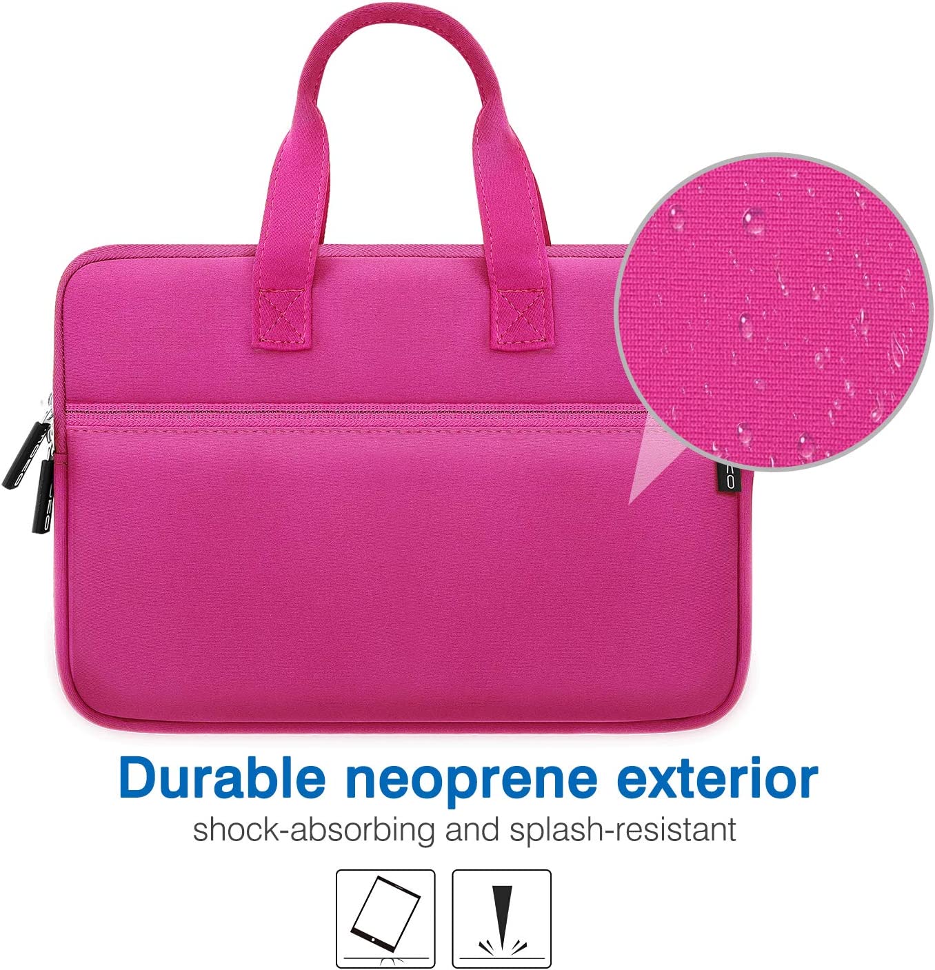 MoKo 9-11 Inch Kids Tablet Sleeve, Portable Neoprene Zipper Carrying Sleeve Case Bag Fits iPad Air 4 10.9, iPad Air 3 10.5, iPad Pro 11/10.5 Inch Tablet Handle Bag with Accessory Pocket - Magenta