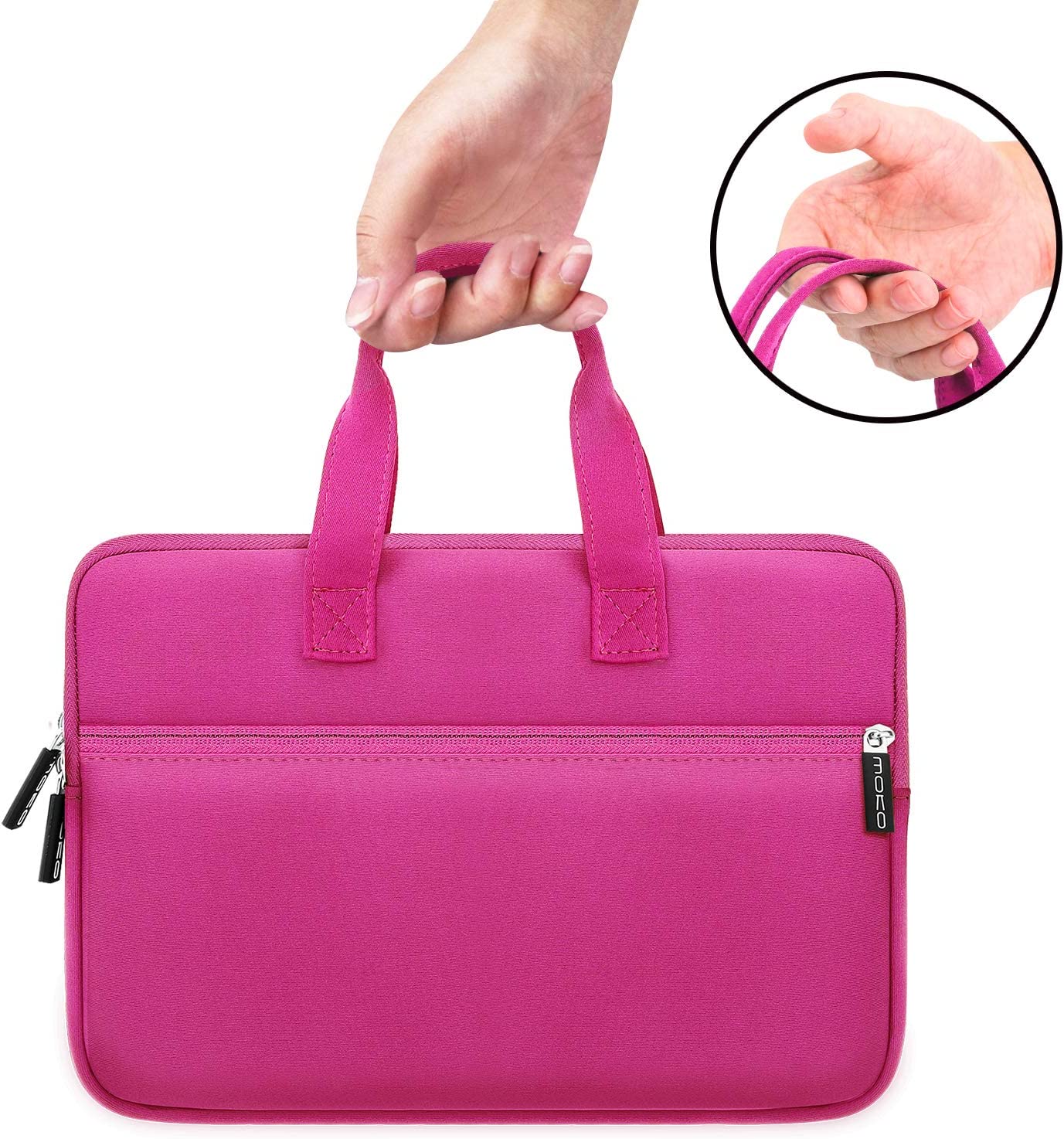 MoKo 9-11 Inch Kids Tablet Sleeve, Portable Neoprene Zipper Carrying Sleeve Case Bag Fits iPad Air 4 10.9, iPad Air 3 10.5, iPad Pro 11/10.5 Inch Tablet Handle Bag with Accessory Pocket - Magenta