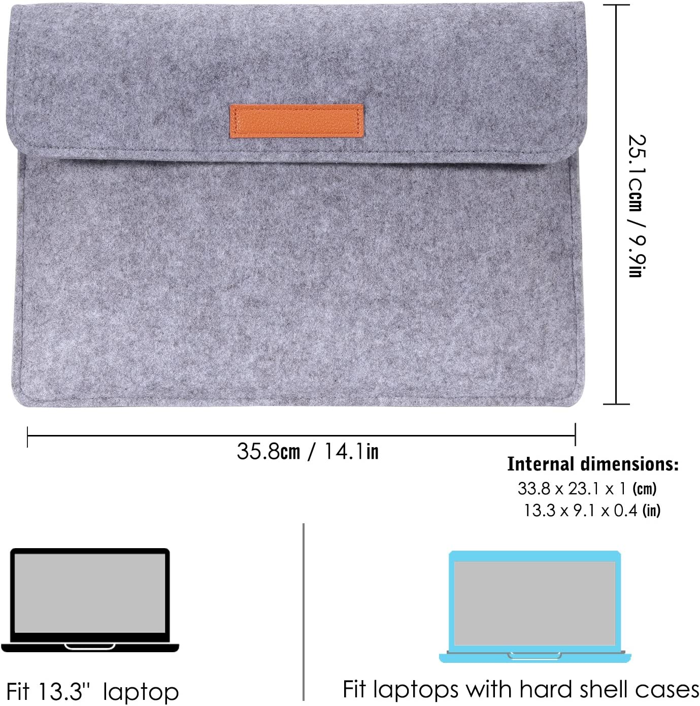 MoKo 13-13.3 Inch Laptop Sleeve Case Fits Tab S8+ 12.4", MacBook Pro M1 Pro/M1 Max 14.2 2021, MacBook Pro 13", iPad Pro 12.9 2021/2020, Computer with Small Felt Accessory Bag, Light Gray