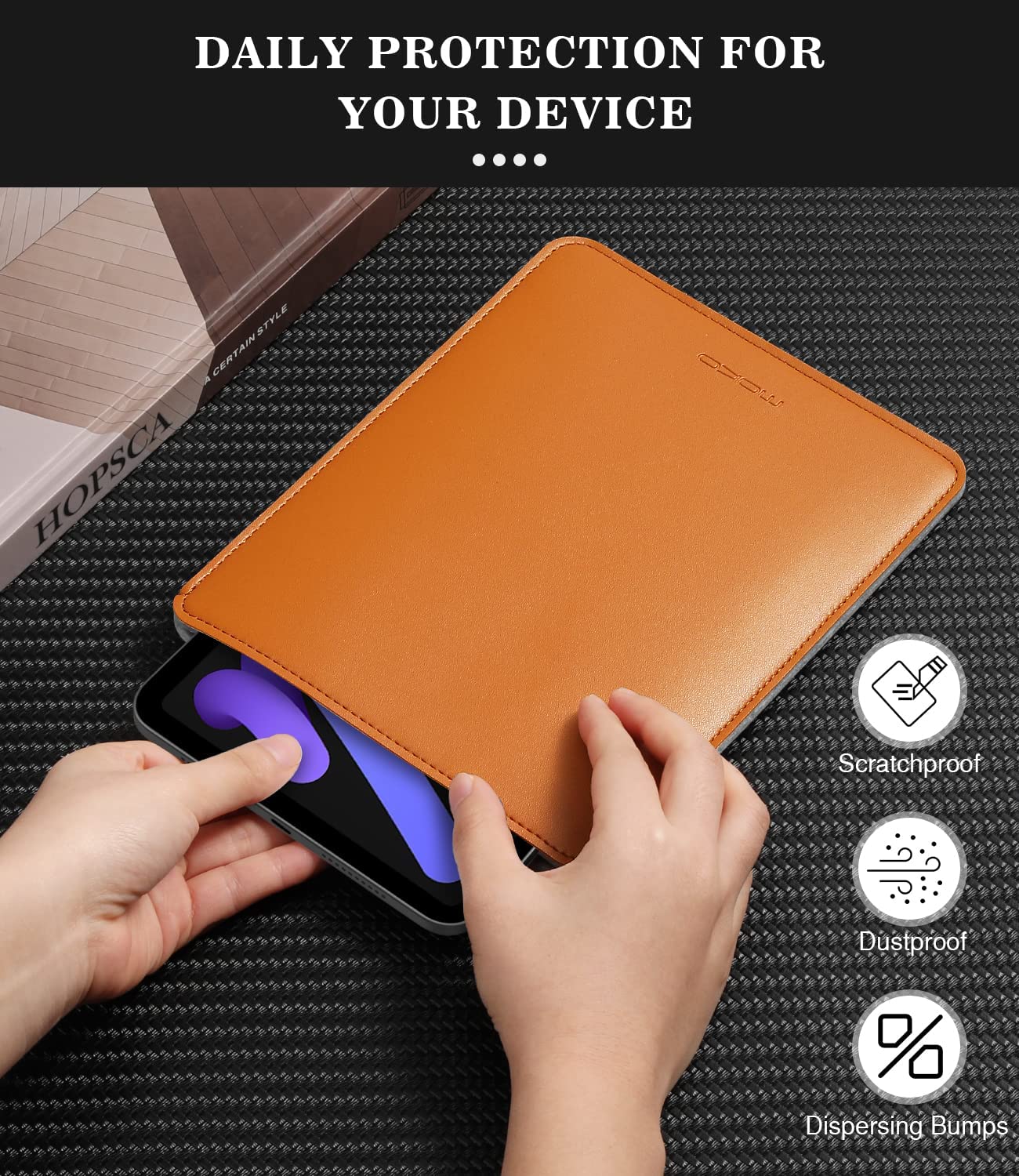 MoKo 7-8 Inch Tablet Sleeve, PU Leather Briefcase Slim Stylish Case Pouch Fit with iPad Mini (6th Gen) 8.3" 2021, iPad Mini 5/4/3/2/1, Galaxy Tab S2 8.0, Tab A 8.0, ZenPad Z8s 7.9, Brown