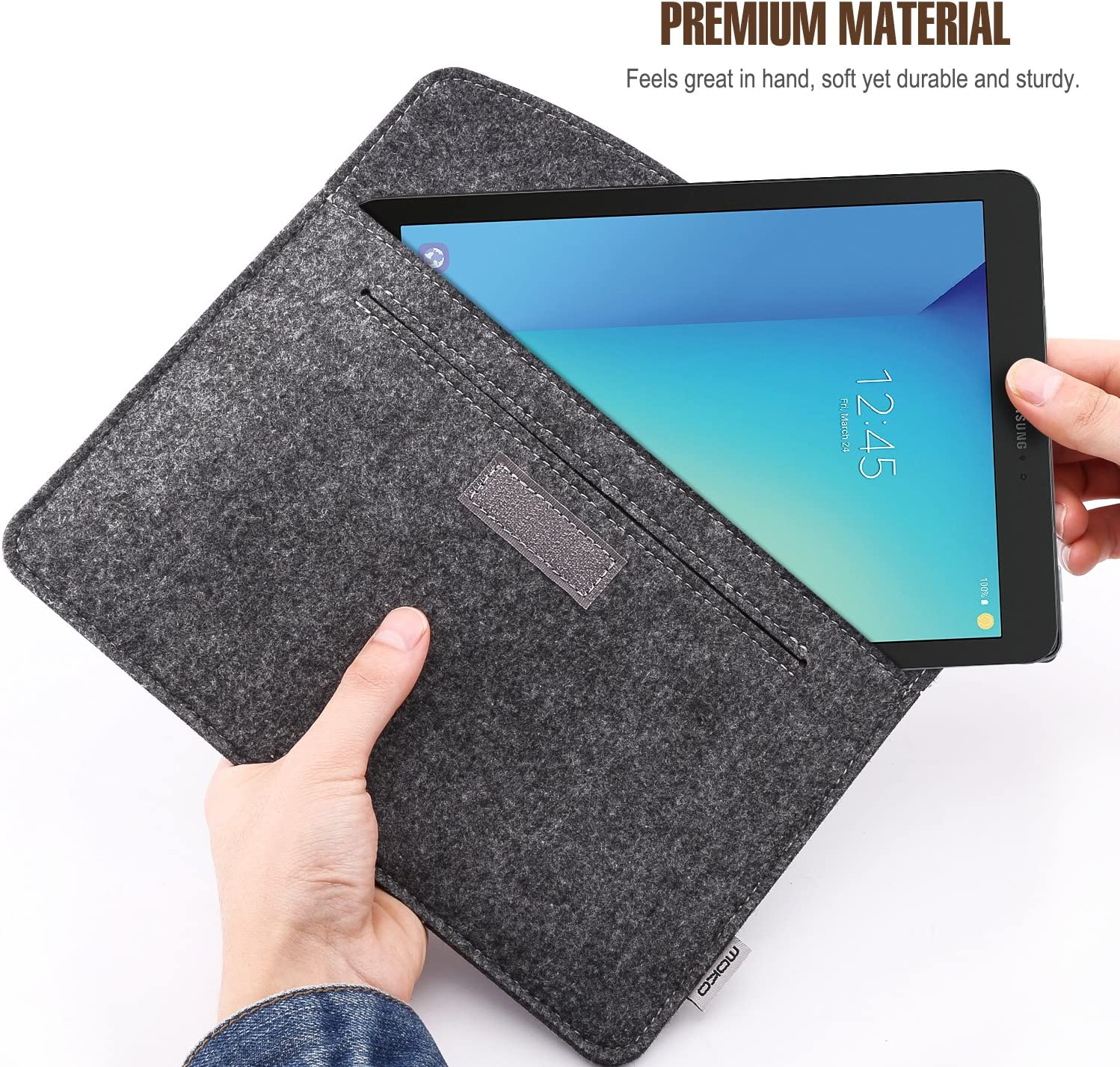 MoKo 9-11 Inch Felt Tablet Sleeve Bag Carrying Case Fits Tab S8 11", iPad Pro 11 2021-2018, iPad 9th 8th 7th Gen 10.2, iPad Air 4 10.9, iPad Air 3 10.5, iPad 9.7, Galaxy Tab A 10.1 - Dark Gray