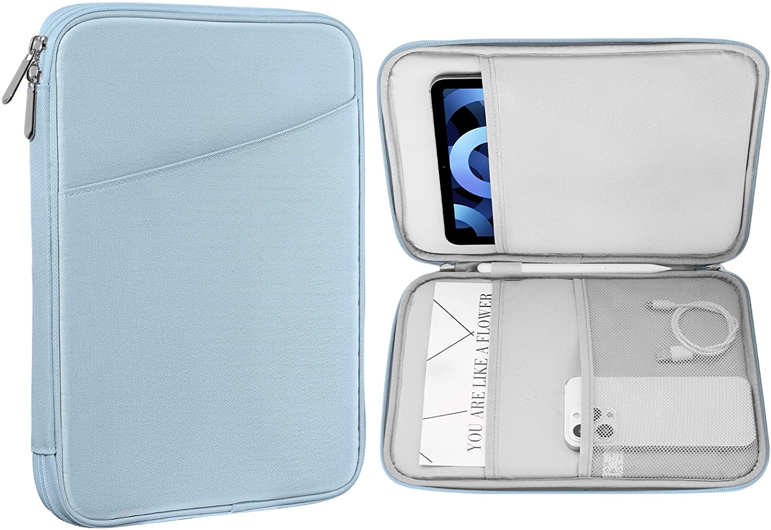 MoKo 9-11 Inch Tablet Sleeve Case, Fits iPad air 5 10.9" 2022, iPad Pro 11 2021-2018, iPad 10.2 2021-2019, iPad Air 4 10.9, Tab S8/A7, Protective Bag Carrying Case with Pocket, Mint Green