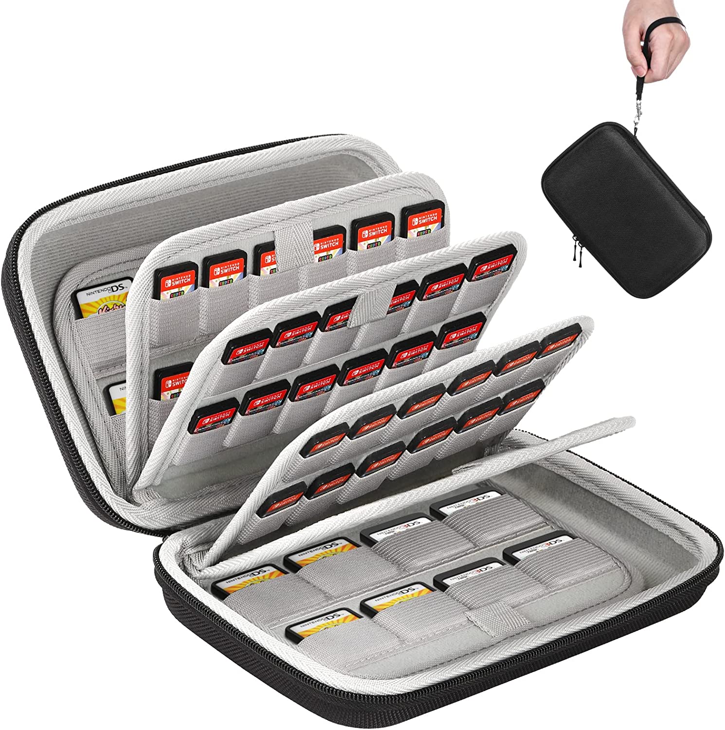 MoKo 128 Switch Game Holders Storage Case for 96 Nintendo Switch/OELD Games or PS Vita Game and 32 Nintendo 3DS 2DS DS Game Cartridges, Switch Game Card Storage Case Cartridge Holder, Black
