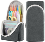 MoKo Standing Pencil Case, Spacious Pen Holder Polyester Stand Up Pencil Pouch Stationery Organizer School Supplies Storage with Zipper for School Office College Teen Student, Gray