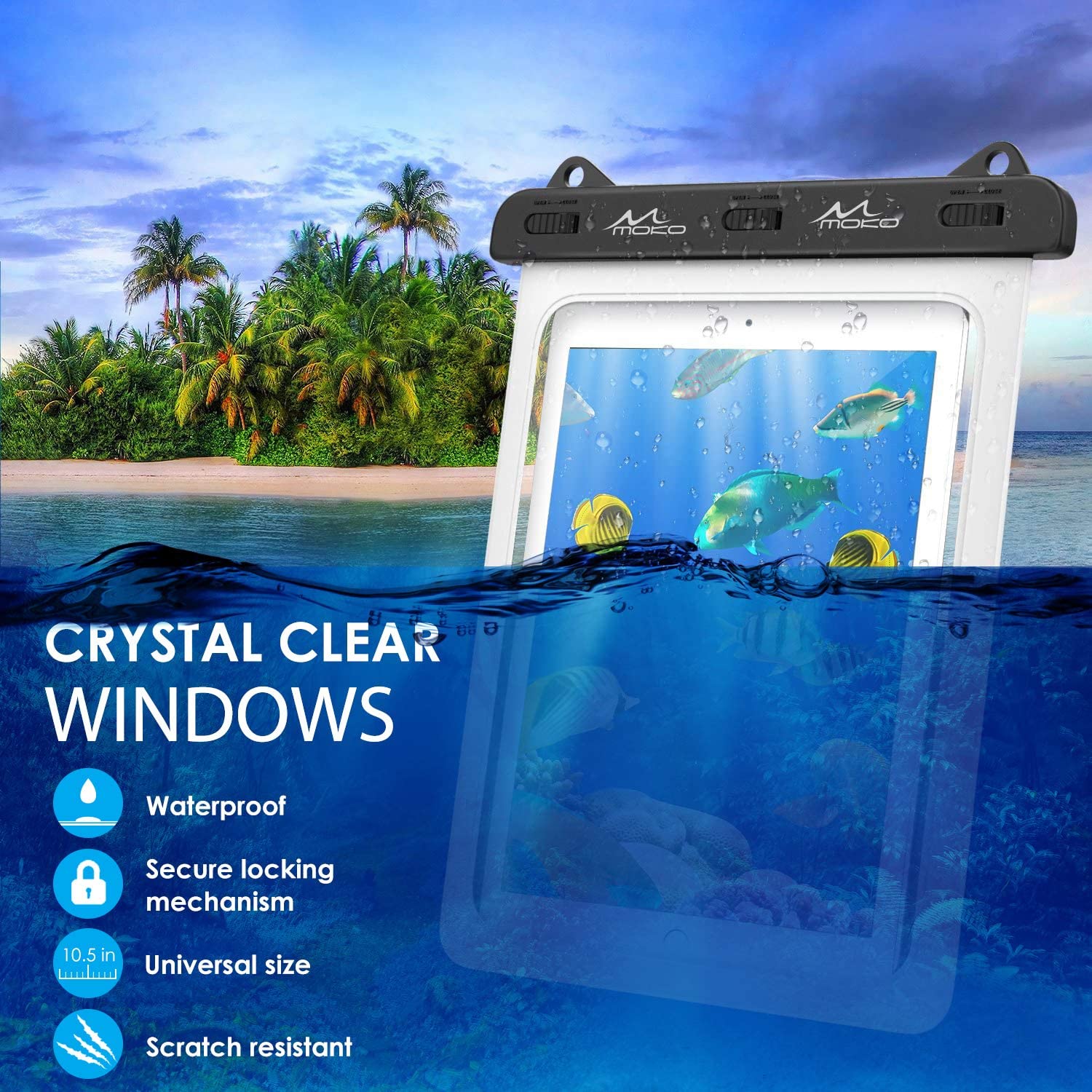 MoKo Waterproof Tablet Case, Tablet Pouch Dry Bag Fit iPad 9, iPad 10.2 2020, iPad Mini 6/5/4/3, iPad Air 5 10.9/4, Air 3 10.5, iPad Pro 11 2021/10.5, iPad 9.7, Galaxy Tab S6/S7, Tab A 9.7, up to 12"