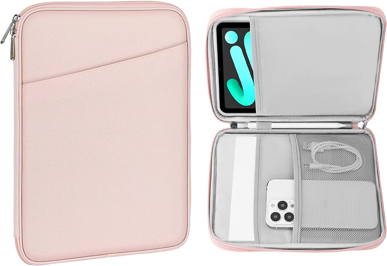 MoKo 8-9 Inch Tablet Sleeve, Fits iPad Mini 6 5/4/3/2/1, Galaxy Tab A7 Lite 8.7/Tab A 8.0/Tab A 8.4, Tab 8.0,Protective Sleeve Carrying Case with Slanted Pocket, Pink