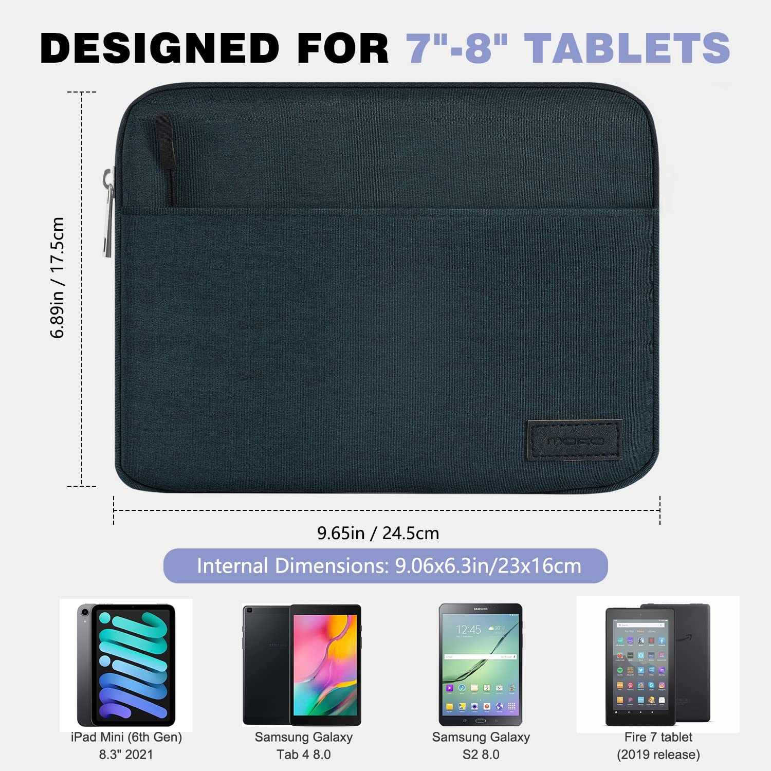 MoKo 7-8 Inch Tablet Sleeve Bag, Carrying Case Fit with iPad Mini 6/5/4/3/2, Samsung Galaxy Tab A7 Lite 8.7" / Tab A 8.0", New Fire 7, Indigo
