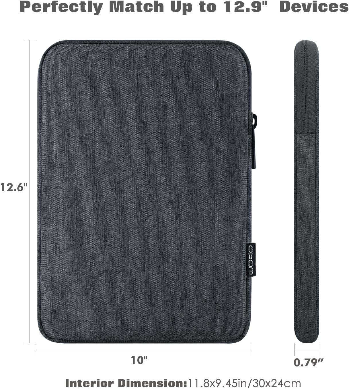 MoKo 12.9 Inch Laptop Sleeve Case Fits iPad Pro 12.9 2021-2018, iPad Pro 12.9 2017/2015, Tab S8+ 12.4", Surface Laptop Go 12.4", Polyester Bag Fit with Apple Pencil and Smart Keyboard, Space Gray