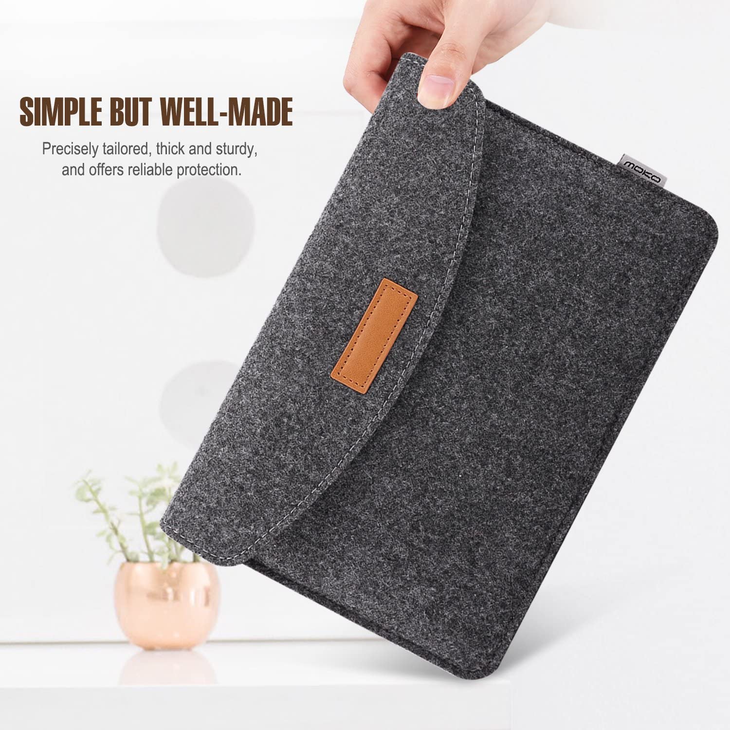MoKo 9-11 Inch Felt Tablet Sleeve Bag Carrying Case Fits Tab S8 11", iPad Pro 11 2021-2018, iPad 9th 8th 7th Gen 10.2, iPad Air 4 10.9, iPad Air 3 10.5, iPad 9.7, Galaxy Tab A 10.1 - Dark Gray