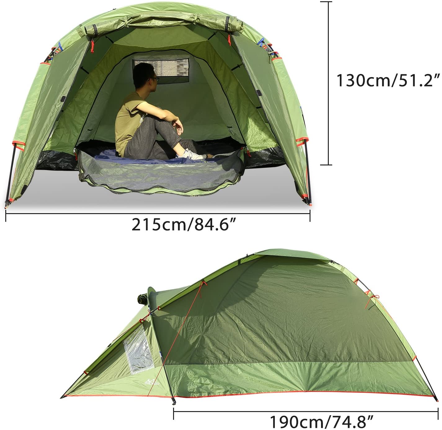 MoKo Emergency Survival Tent, Waterproof Family Camping Dome Tent 3 Person, Portable Outdoor Instant Cabin Tent, 4-Season Double Layer Sun Shelter Shade for Hiking, Backpacking, Mountaineering